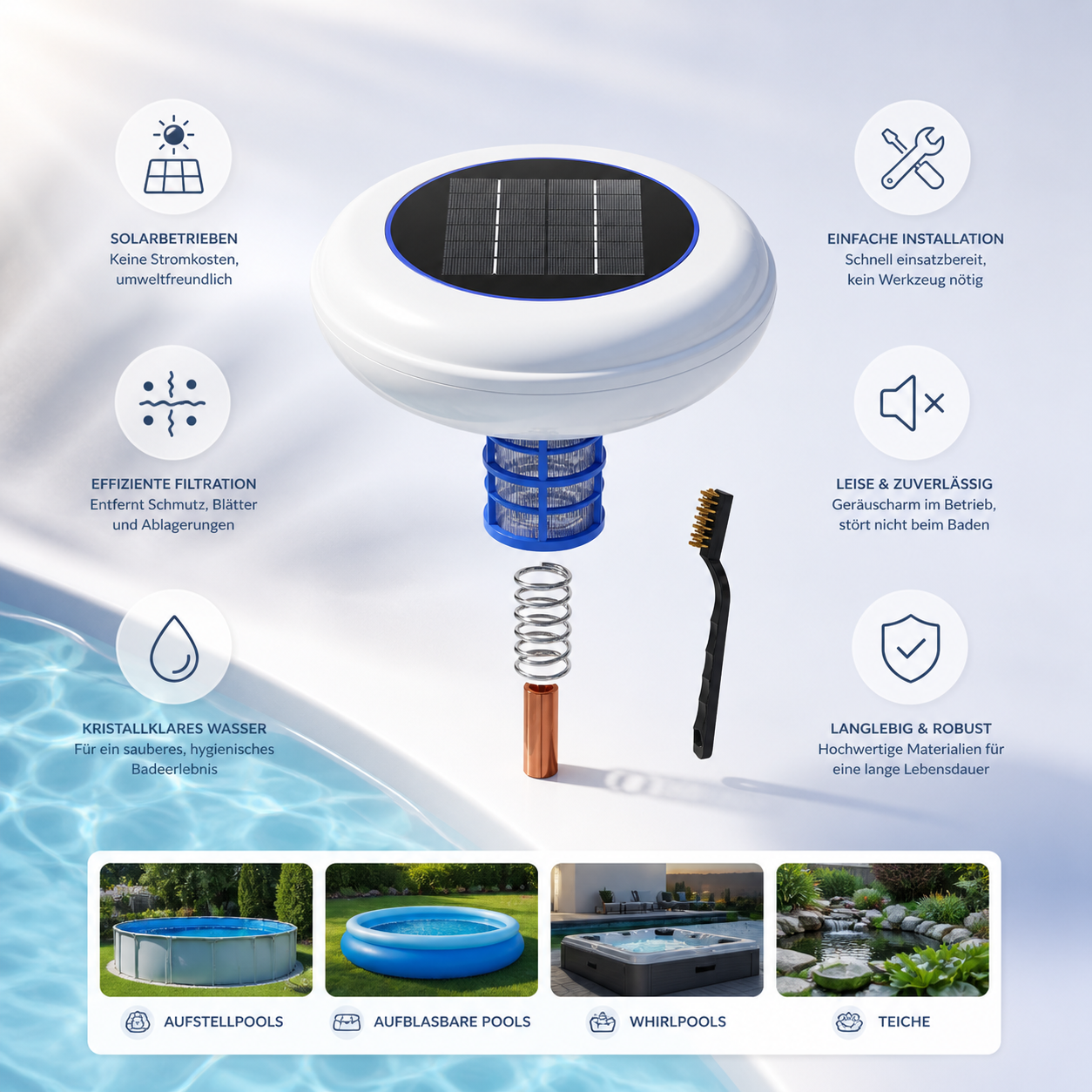 Solarbetriebener Pool Ionisator für klares Wasser