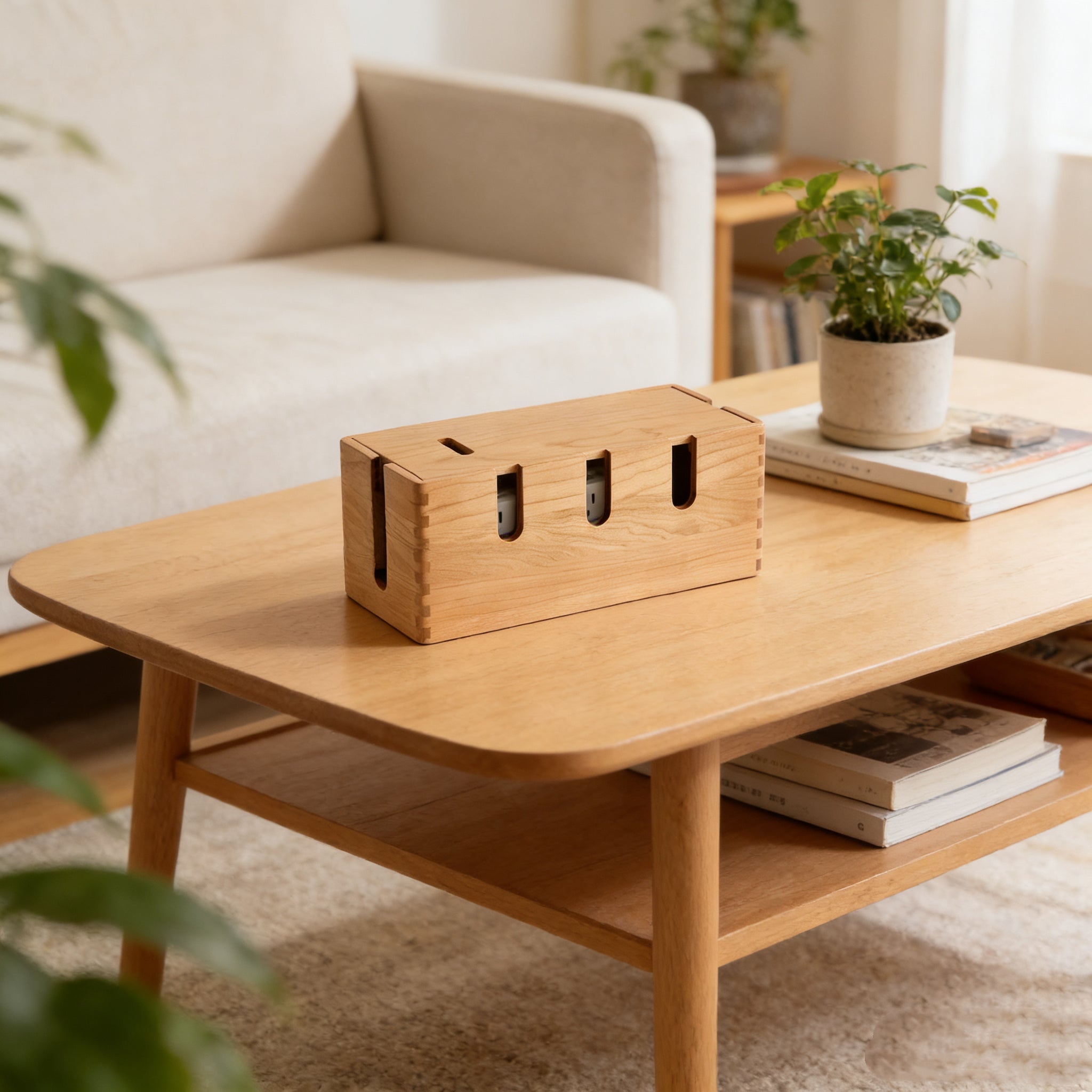 TimberWire Black Walnut Power Strip Organizer Box