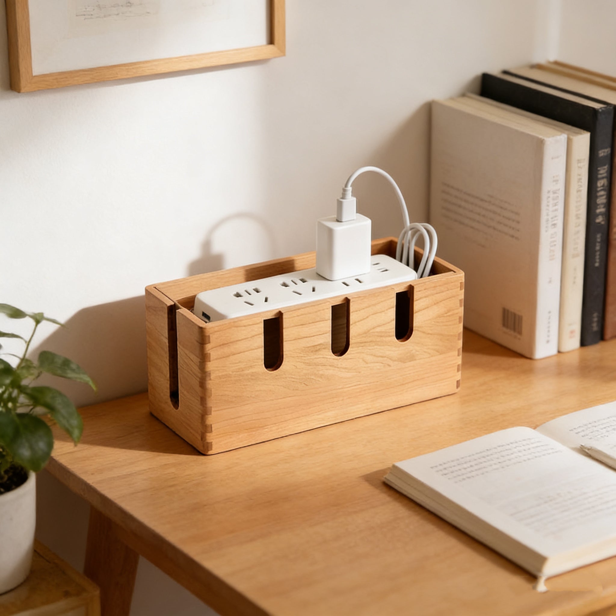 TimberWire Black Walnut Power Strip Organizer Box