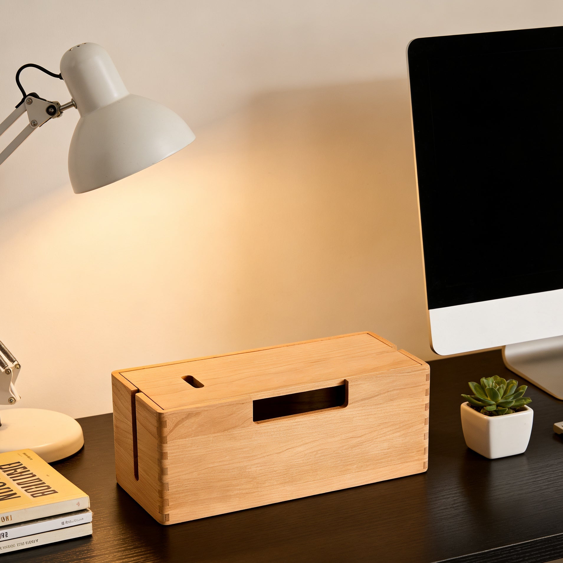 TimberWire Black Walnut Power Strip Organizer Box