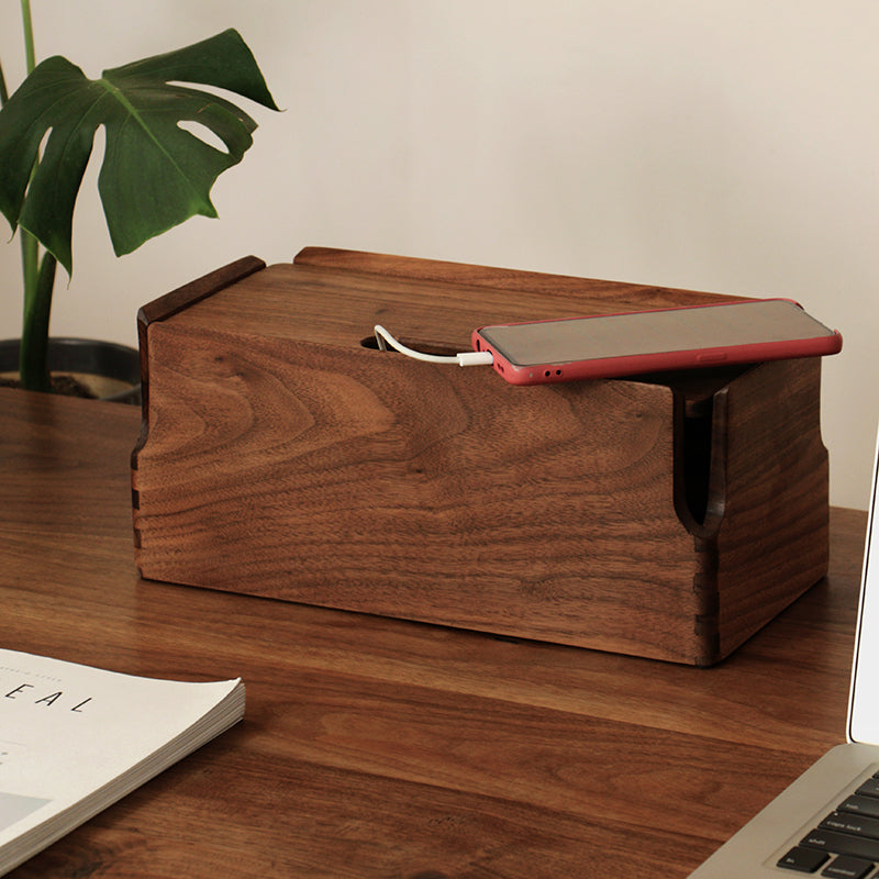 TimberWire Black Walnut Power Strip Organizer Box