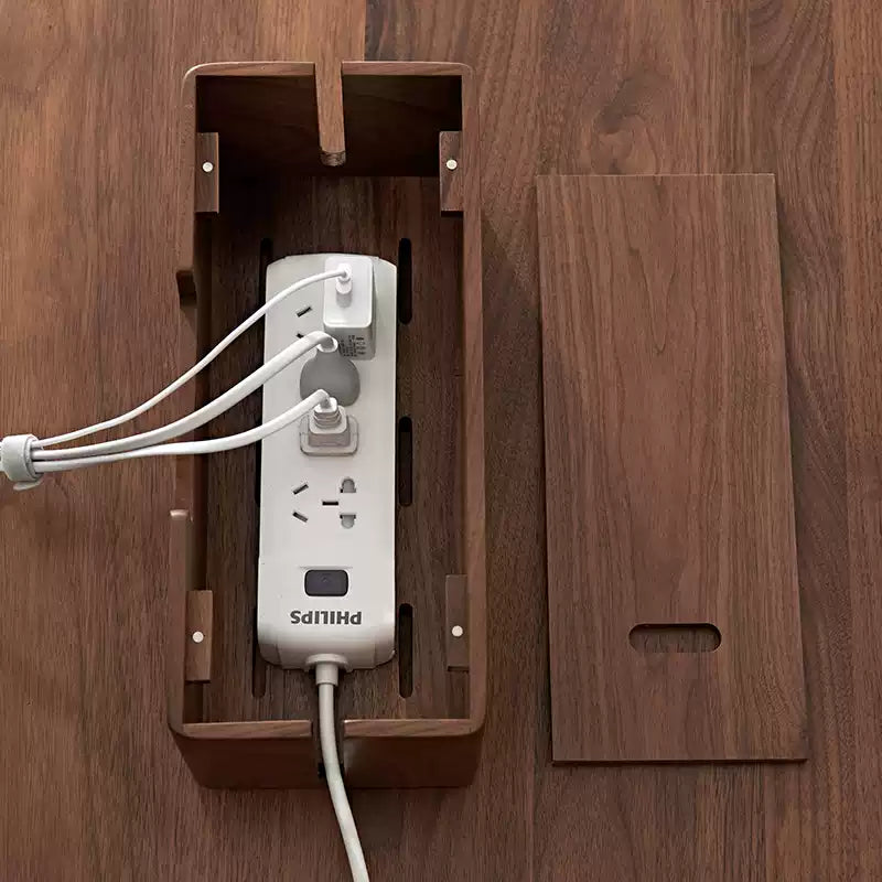 TimberWire Black Walnut Power Strip Organizer Box