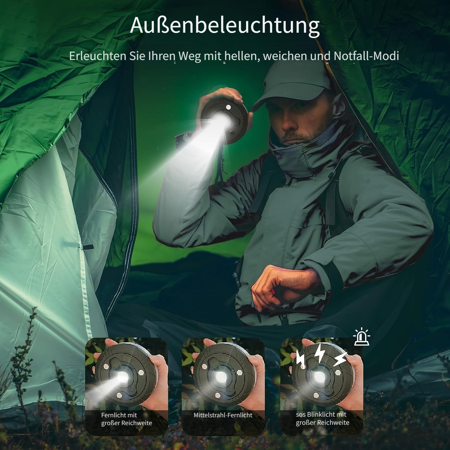 LED Campinglampe mit Lichterkette RGB wiederaufladbar