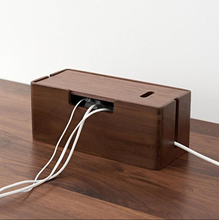 TimberWire Black Walnut Power Strip Organizer Box