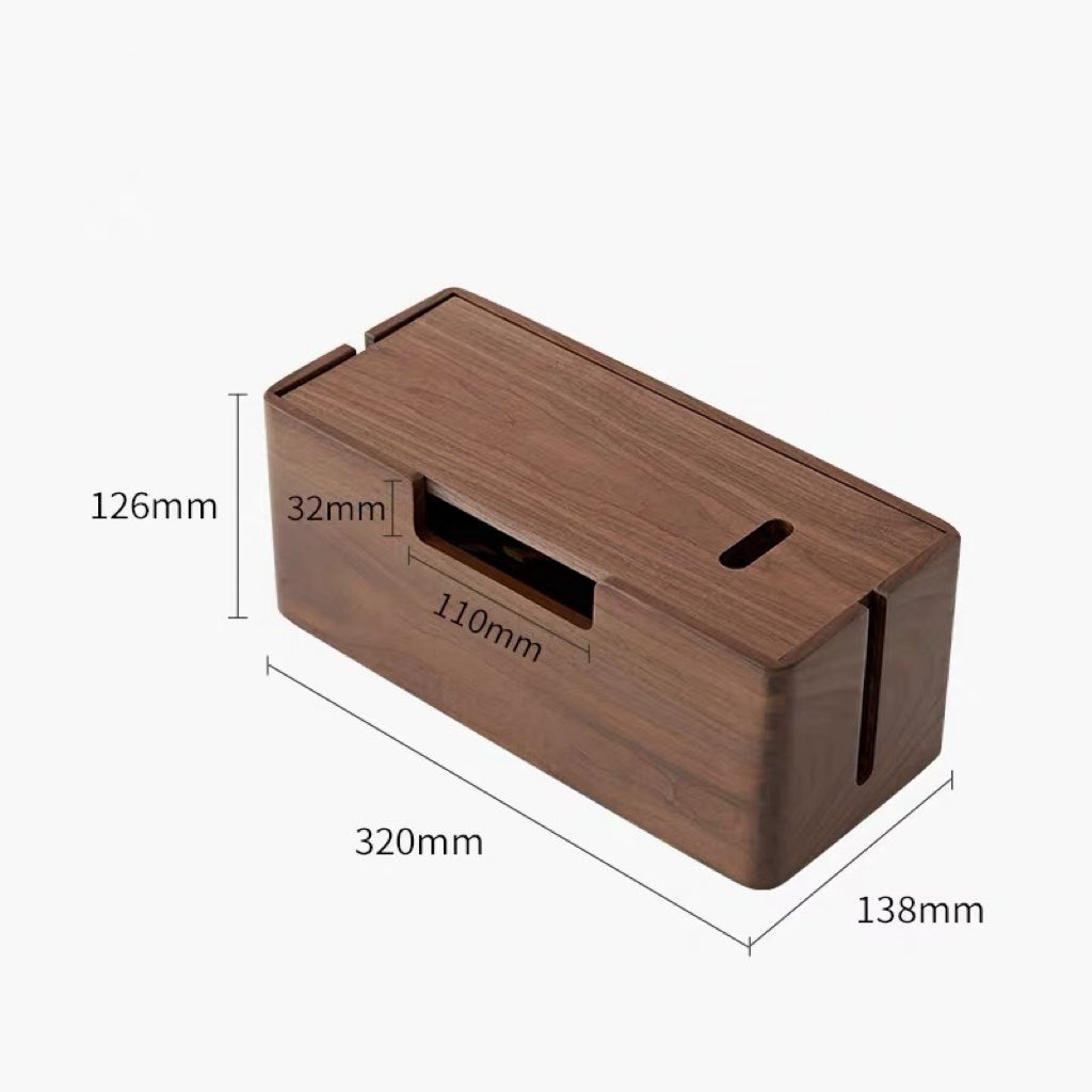 TimberWire Black Walnut Power Strip Organizer Box