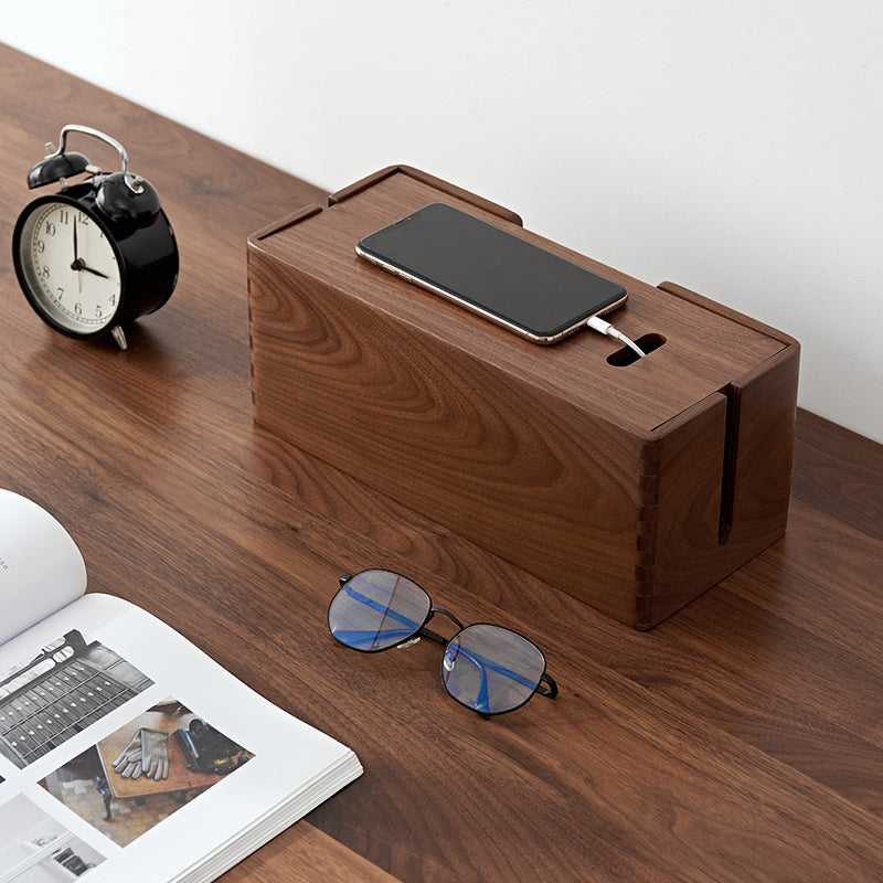 TimberWire Black Walnut Power Strip Organizer Box
