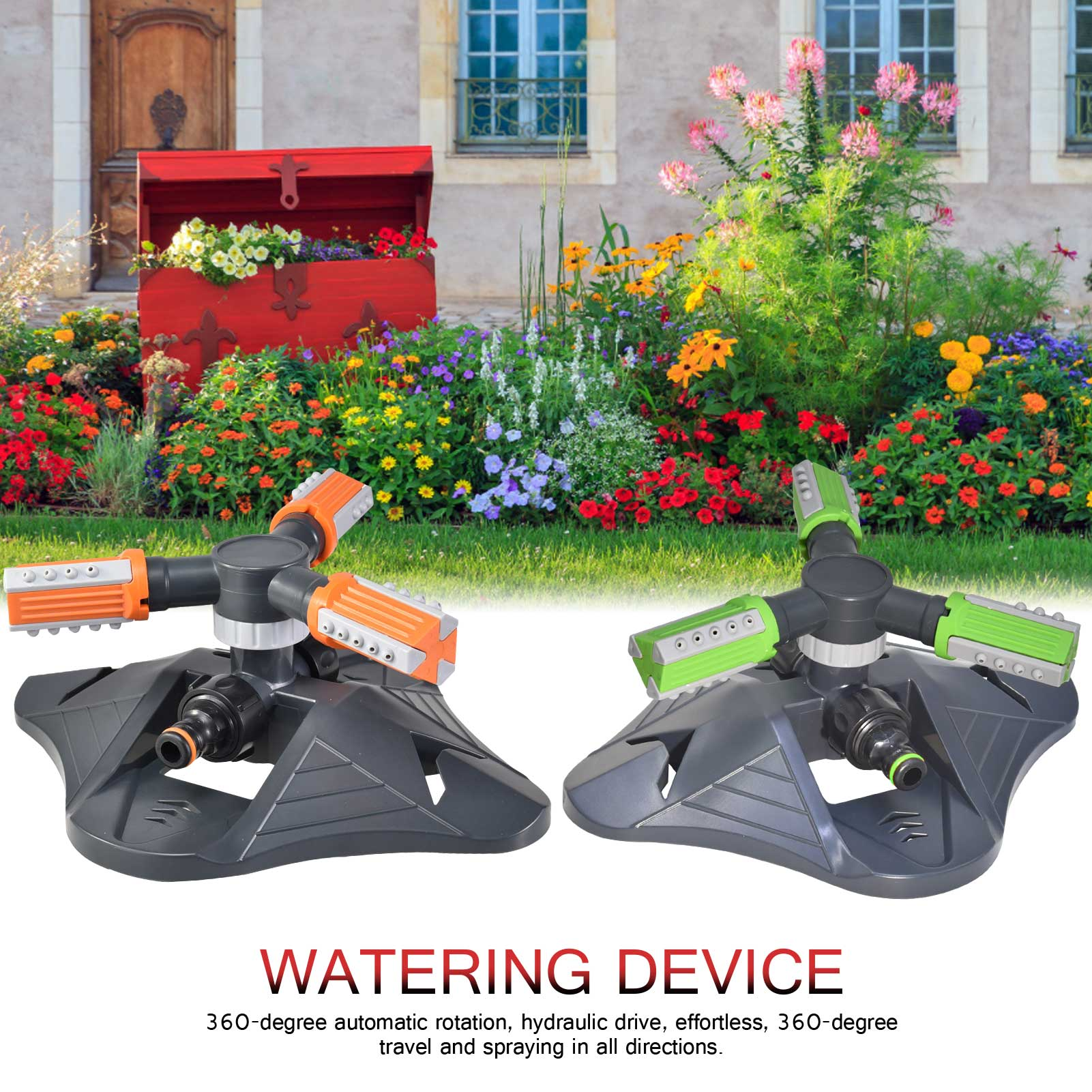 360° Rotating Garden Sprinkler – Multi-Nozzle Irrigation System for Lawns and Gardens