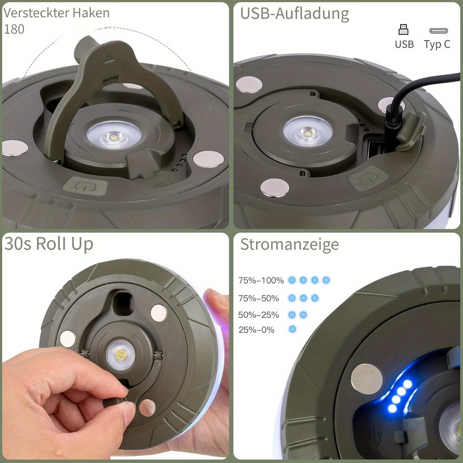 LED Campinglampe mit Lichterkette RGB wiederaufladbar