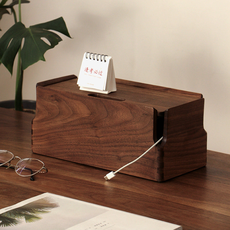TimberWire Black Walnut Power Strip Organizer Box