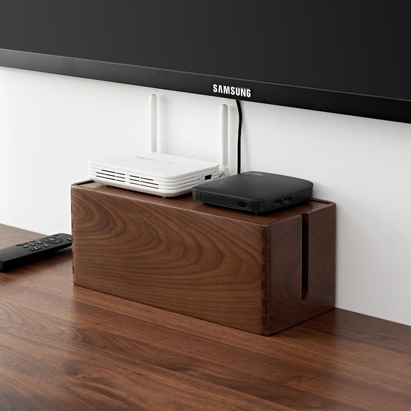 TimberWire Black Walnut Power Strip Organizer Box