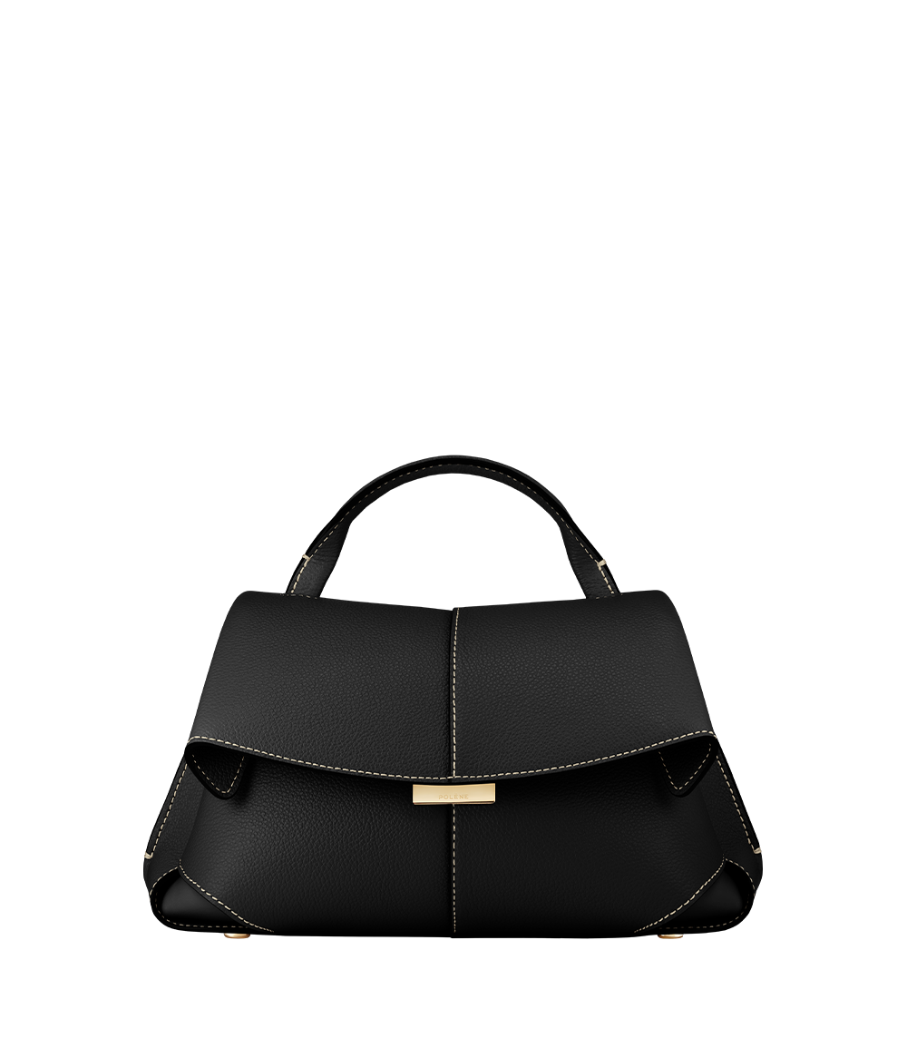 Mokki Mini - Textured Black with Ecru Stitching