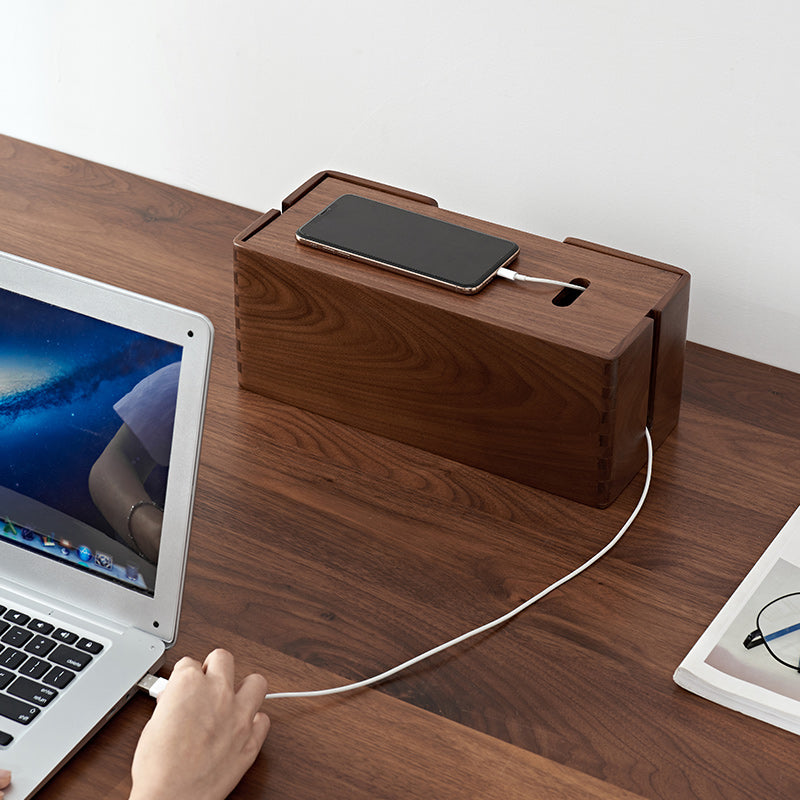 TimberWire Black Walnut Power Strip Organizer Box